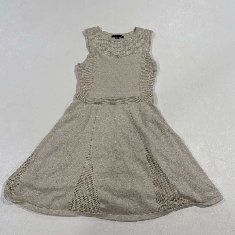 American Eagle Cream Metallic Knit Fit & Flare Dress XS Sleeveless Sweater Dress